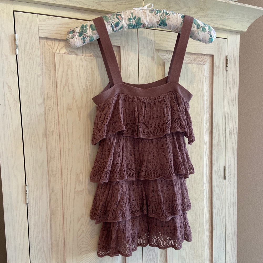 Moth Anthropologie Tiered Brown Crochet Tank Top | Size XS